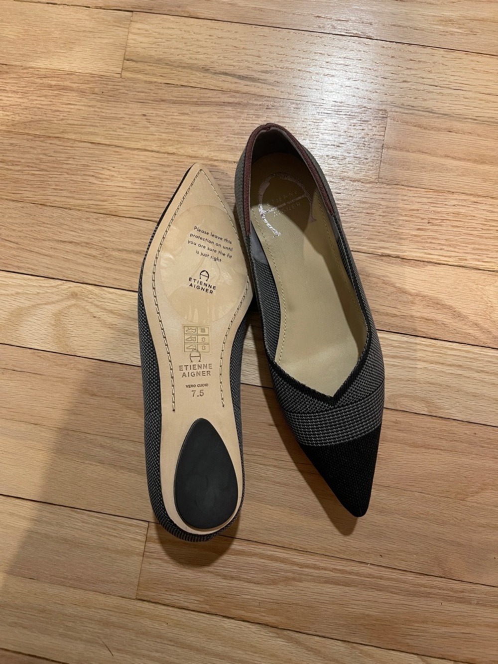 Black shoes - Etienne Aigner Black, Gray and Brown Pointed Knit Flats - Picture 3 of 5